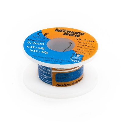 Alambre de soldadura 0,3mm 55g HX-T100 [MECHANIC]. Núcleo de resina limpio