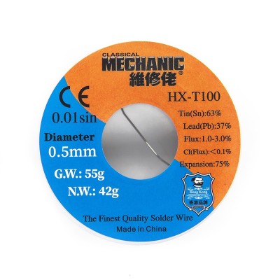 Alambre de soldadura 0,5mm 55g HX-T100 [MECHANIC]. Núcleo de resina limpio