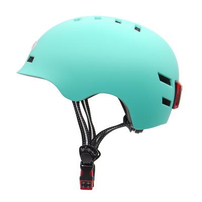 Casco Turquesa con Luz trasera y delantera (Recargable USB) para Scooter, Bicicleta y E-Bike - Talla L  [City Wheel]
