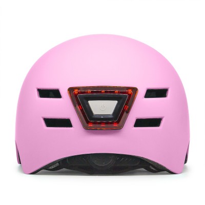 Casco Rosa con Luz trasera y delantera (Recargable USB) para Scooter, Bicicleta y E-Bike - Talla L  [City Wheel]