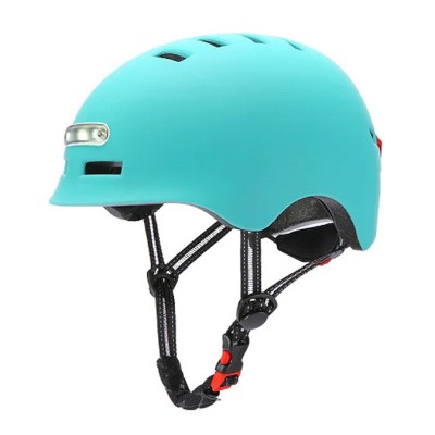 Casco Turquesa con Luz trasera y delantera (Recargable USB) para Scooter, Bicicleta y E-Bike - Talla L  [City Wheel]