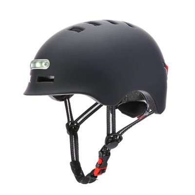 Casco Negro con Luz trasera y delantera (Recargable USB) para Scooter, Bicicleta y E-Bike - Talla L  [City Wheel]