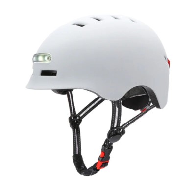 Casco Blanco con Luz trasera y delantera (Recargable USB) para Scooter, Bicicleta y E-Bike - Talla L  [City Wheel]