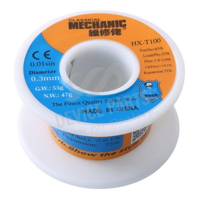 Alambre de soldadura 0,3mm 55g HX-T100 [MECHANIC]. Núcleo de resina limpio