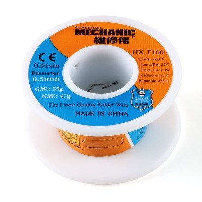 Alambre de soldadura 0,5mm 55g HX-T100 [MECHANIC]. Núcleo de resina limpio