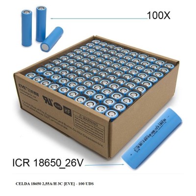 Celda 18650 2,55A/h 3C [EVE] - 100 uds