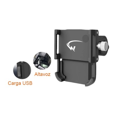 Soporte para Móvil con Altavoz Bluetooth y carga USB. Phone Holder (Negro) [City Wheel]