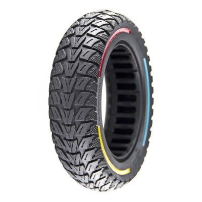 Rueda Maciza Ultraligera 10x2,5-6,5 Offroad. Línea roja, azul y amarilla [Cityneye]
